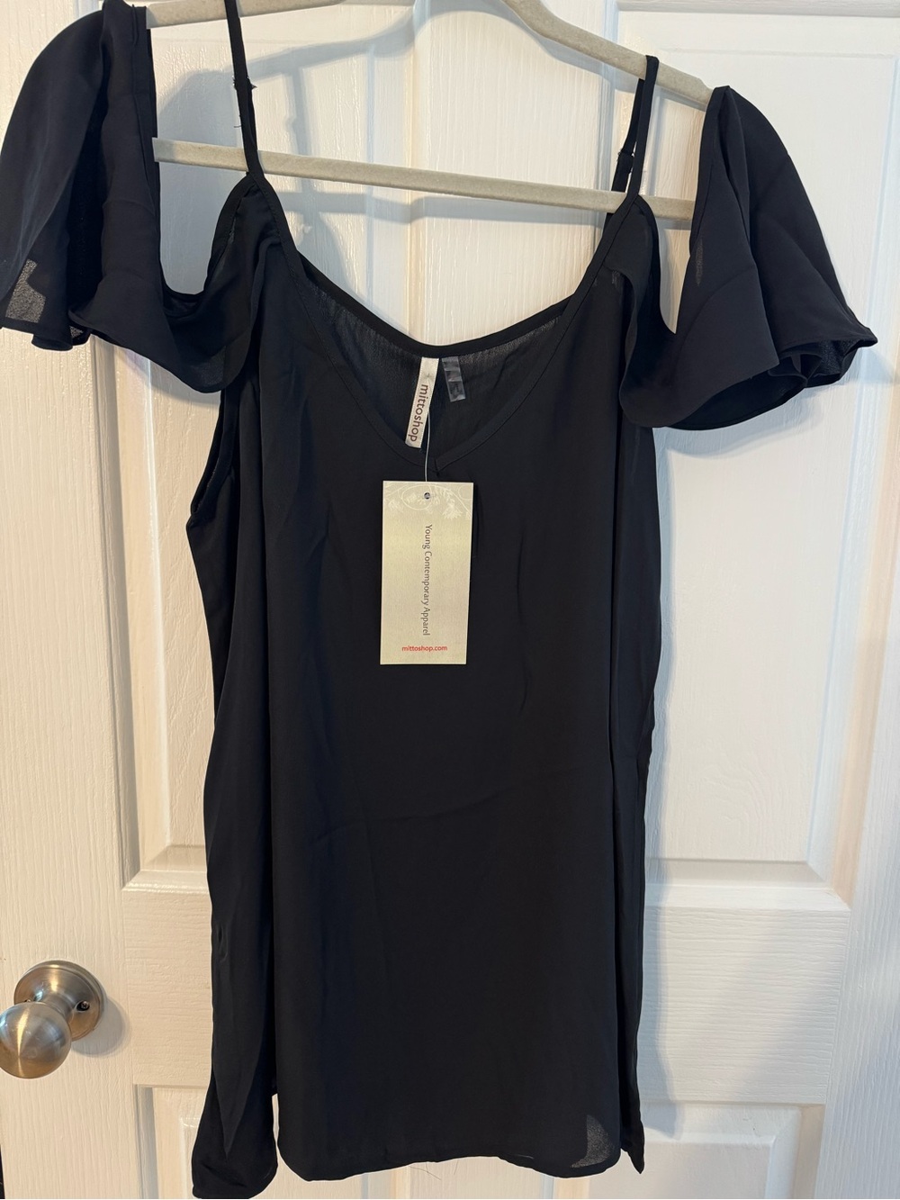 mittoshop Black Cold-Shoulder Spaghetti Strap Tunic